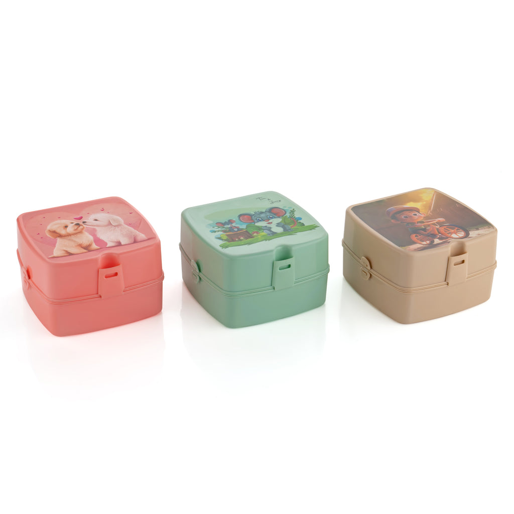 5787 Double-layer Square Lunch Box With  Spoon  4 Compartment Tiffin  Push Lock  Plastic Tiffin Box For Travelling School Kids  Office Exclusive Home