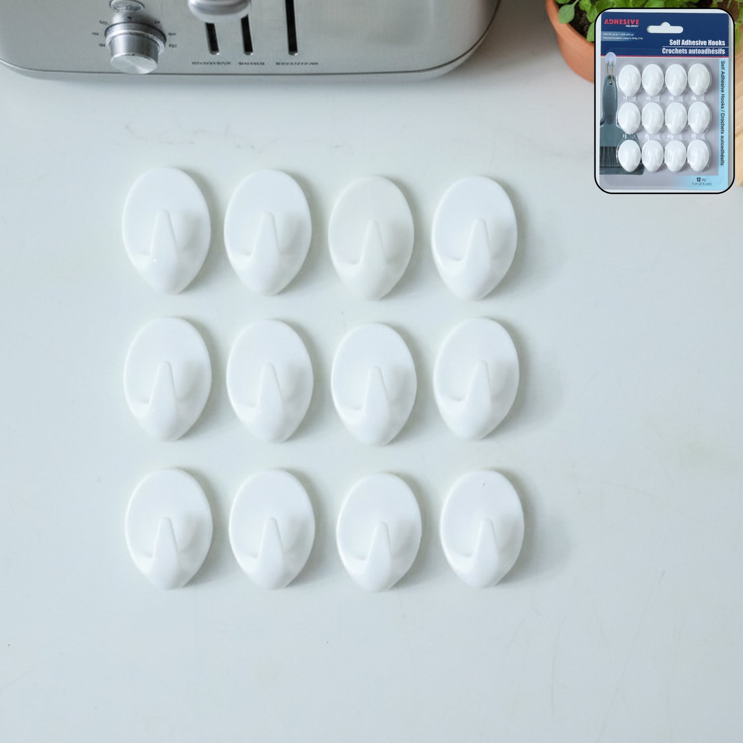 Strong Self Adhesive Wall Hooks Set (12 Pc)