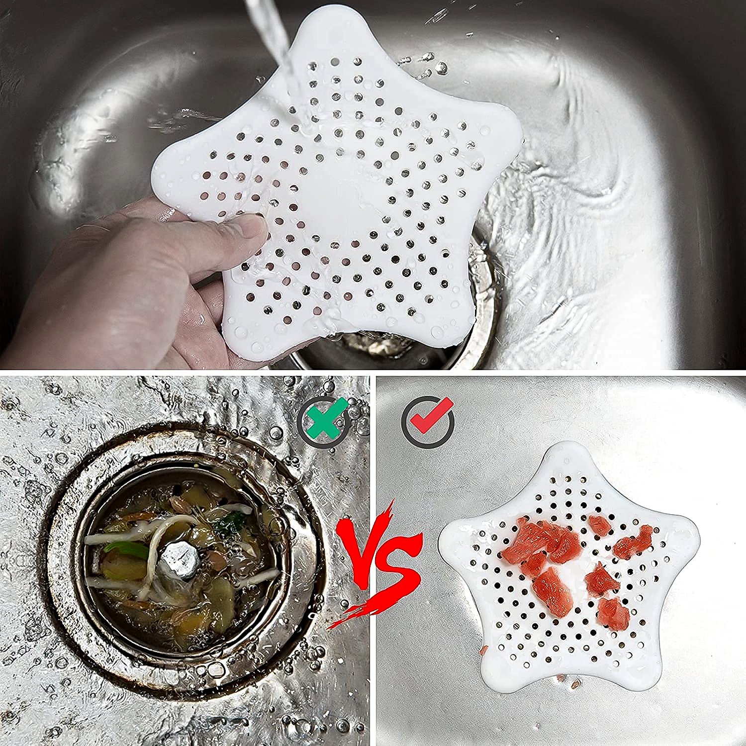 White Silicone Star Shaped Sink Filter Bathroom Hair Catcher Drain Strainers For Basin