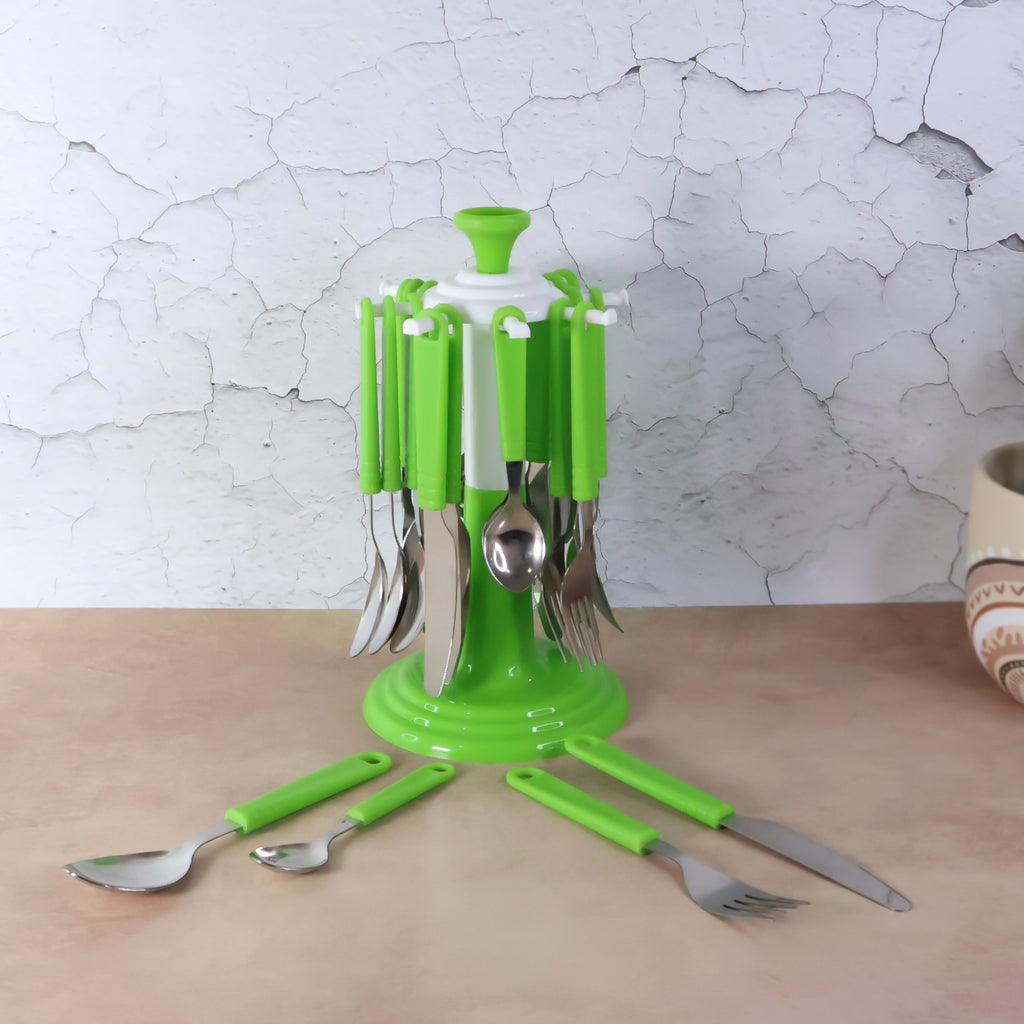Stainless Steel Cutlery Set With Stand - (24 Pc)