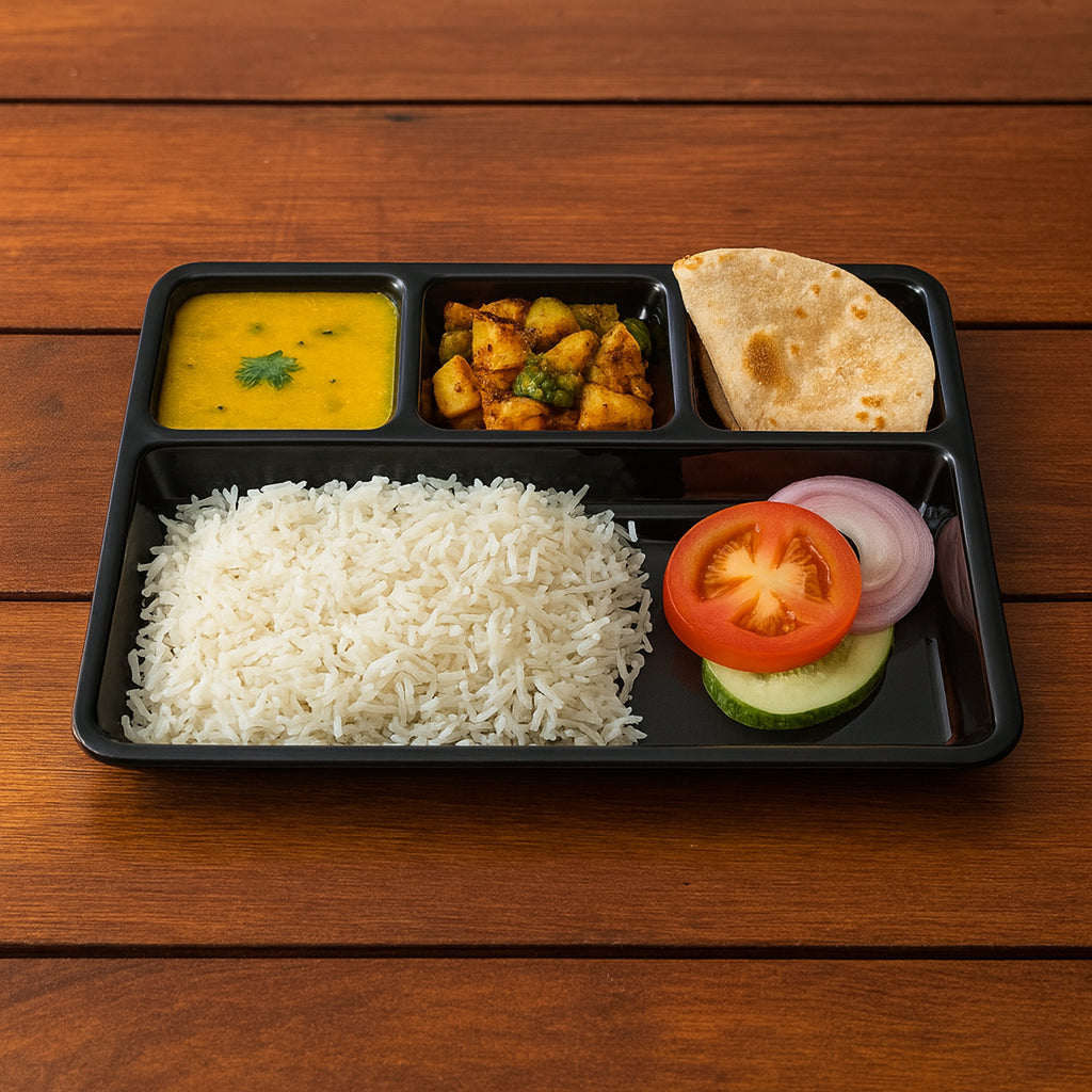 Plastic 4-compartment Rectangular Meal Serving Tray  Sectioned Dining Plate (1 Pc)